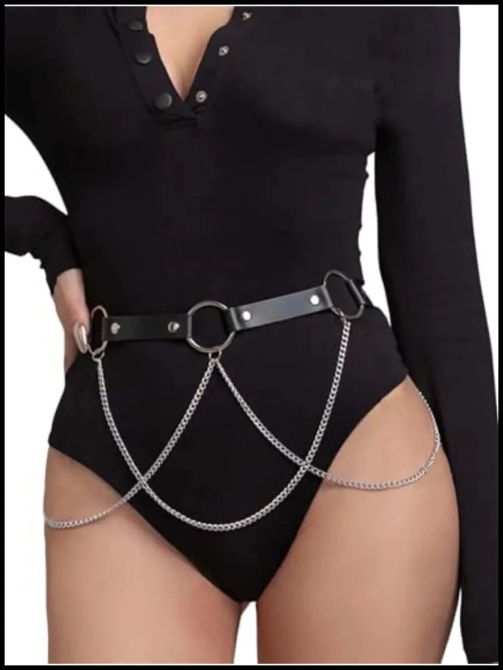 Faux Leather Chain Waist Belt with Alloy Chains, Adjustable Gothic Punk Fashion